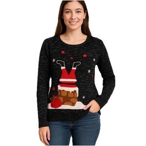 Blizzard Bay Women’s M Ugly Christmas Sweater Santa Stuck in Chimney 3D Legs